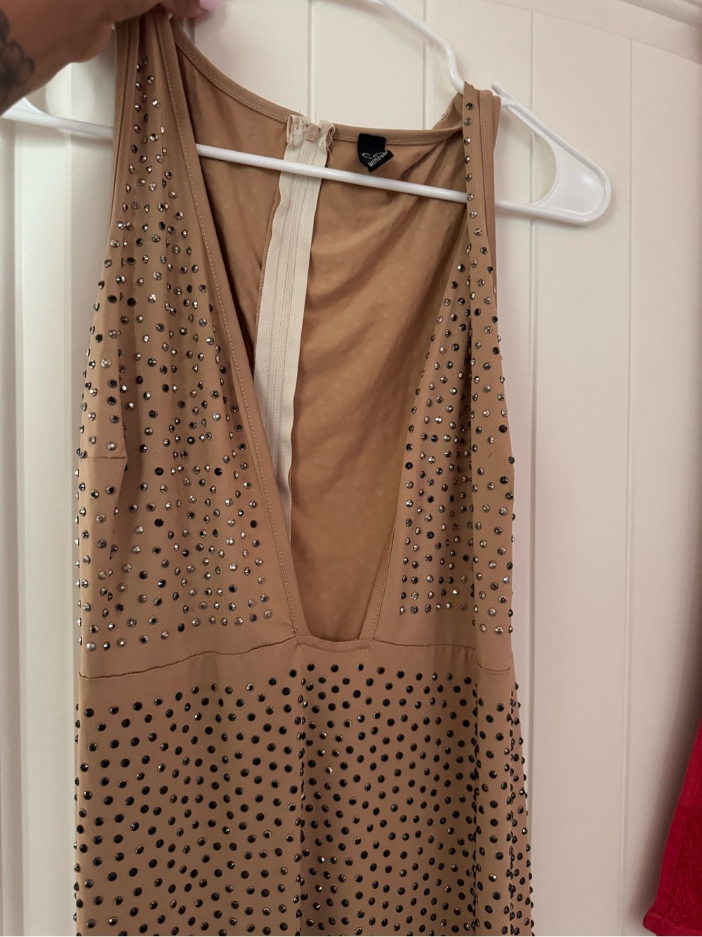 Tan Womens rhinestone jumpsuit